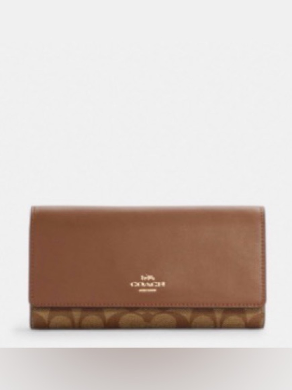 Coach Slim Trifold Wallet – Signature Canvas / Khaki Saddle 2